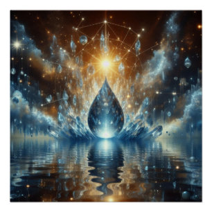 Póster Uma Gota De Água Pura E Limpa Num Lago Azul