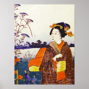Poster Uma gueixa pelo japonês Woodblock Ukiyo-E da águ