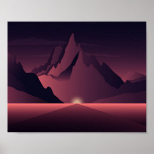 Poster Uma ilustração de pôr do sol na montanha