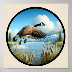Poster Uma imagem 3D circular de um belo ganso-do-canadá