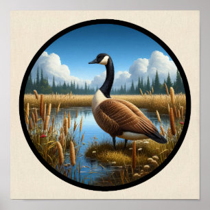 Poster Uma imagem 3D circular de um belo ganso-do-canadá