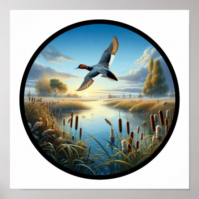 Poster Uma imagem 3D circular de um belo pato-canvasback (Frente)
