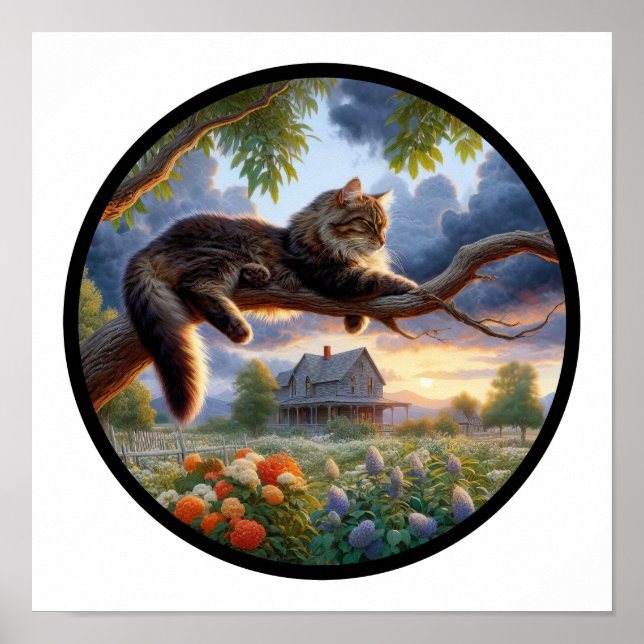 Poster Uma imagem 3D circular de um gato doméstico de pel (Frente)