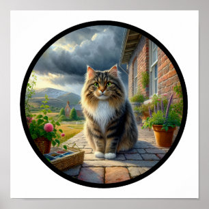 Poster Uma imagem 3D circular de um gato doméstico de pel