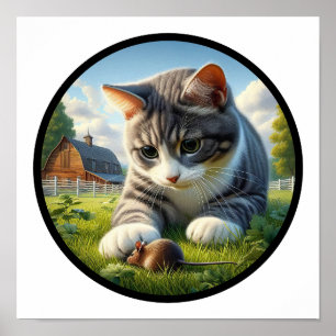 Poster Uma imagem 3D circular de um gato doméstico de pel