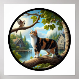Poster Uma imagem 3D circular de um lindo gato Calico 