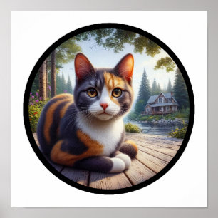 Poster Uma imagem 3D circular de um lindo gato Calico