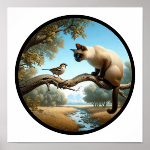 Poster Uma imagem 3D circular de um lindo gato siamês
