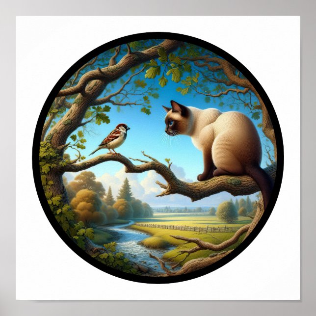 Poster Uma imagem 3D circular de um lindo gato siamês (Frente)
