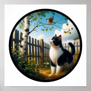 Poster Uma imagem 3D circular de um lindo gato Tuxedo
