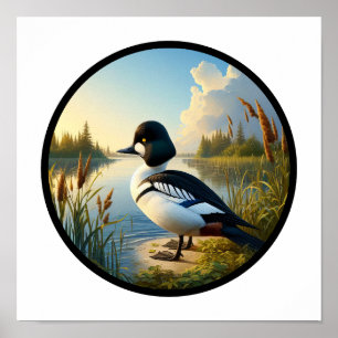 Poster Uma imagem 3D circular de um pato-common-goldeneye