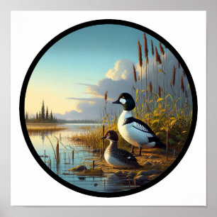 Poster Uma imagem 3D circular de um pato-olhão-comum