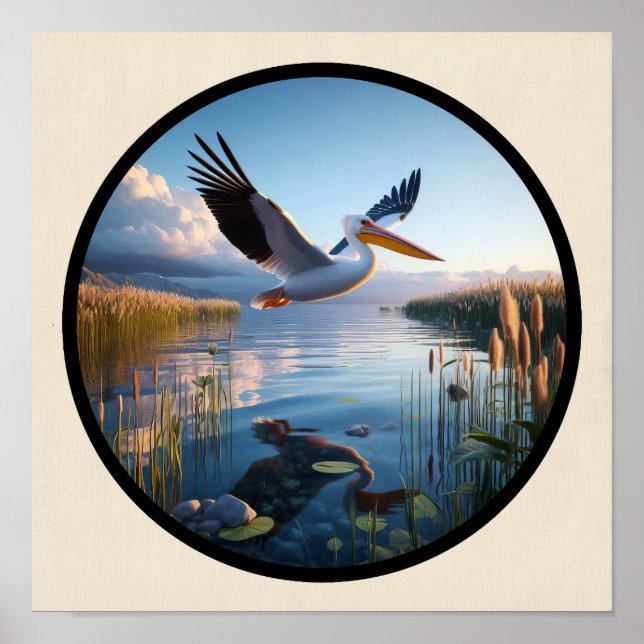 Poster Uma imagem 3D circular de um Pelicano Branco Ameri (Frente)