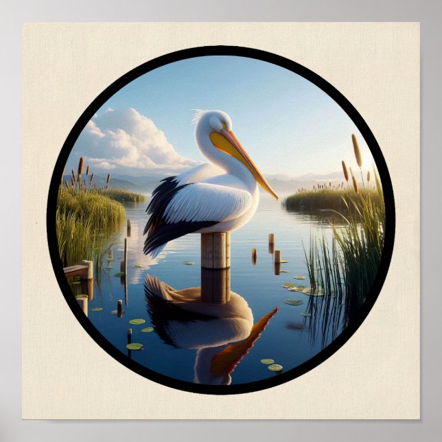 Poster Uma imagem 3D circular de um Pelicano Branco Ameri (Frente)