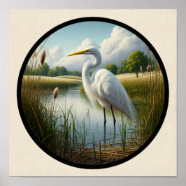 Poster Uma imagem 3D circular de uma bela Garça-branca-gr