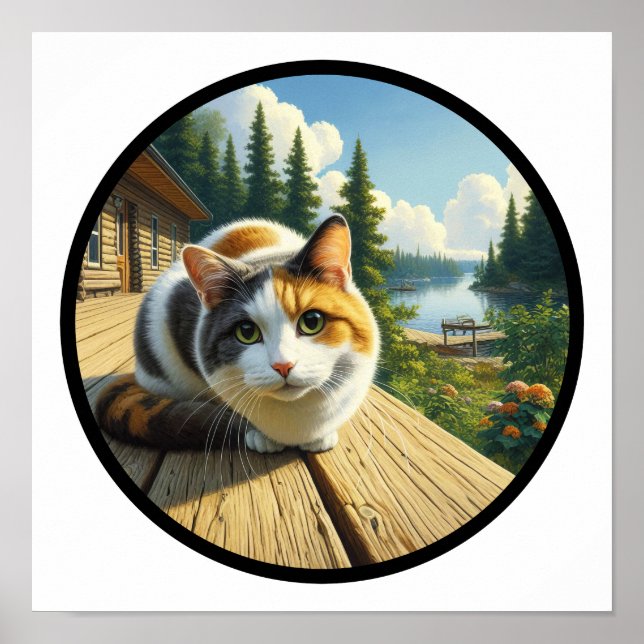 Poster Uma imagem circular em 3D de um lindo gato do Cali (Frente)