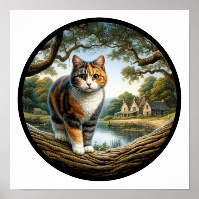 Poster Uma imagem circular em 3D de um lindo gato do Cali (Frente)
