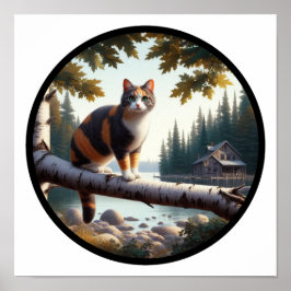 Poster Uma imagem circular em 3D de um lindo gato do Cali