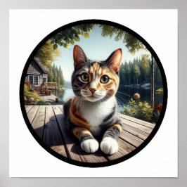 Poster Uma imagem circular em 3D de um lindo gato do Cali