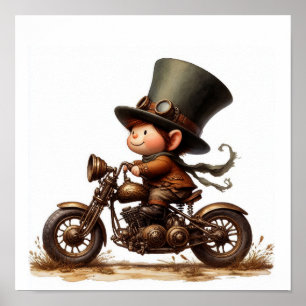 Poster Uma jovem e feliz criança dirigindo uma moto Steam
