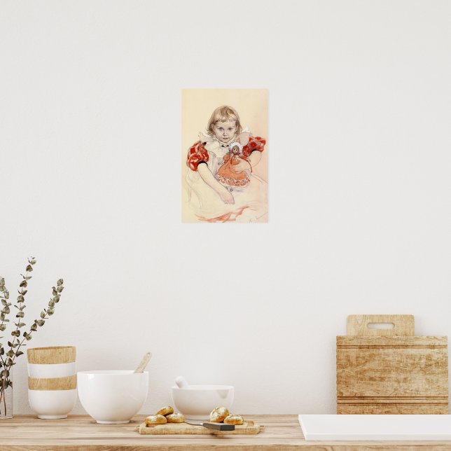 Poster Uma jovem menina com uma boneca, arte fina, (Cozinha)