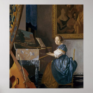 Poster Uma jovem senhora assentada em um Virginal, c.1670