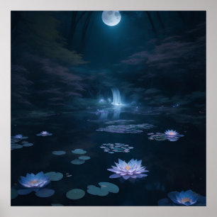 Poster uma lagoa lua de sonho numa floresta densa