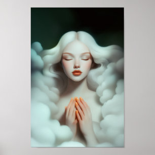 Poster Uma Linda Mulher Meditando Nas Nuvens