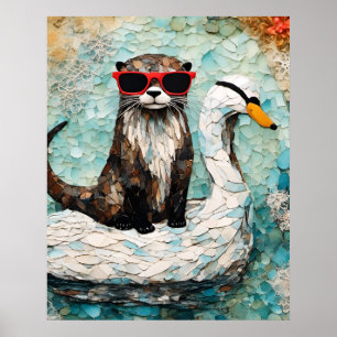 Poster Uma lontra de Férias num cisne flutuante