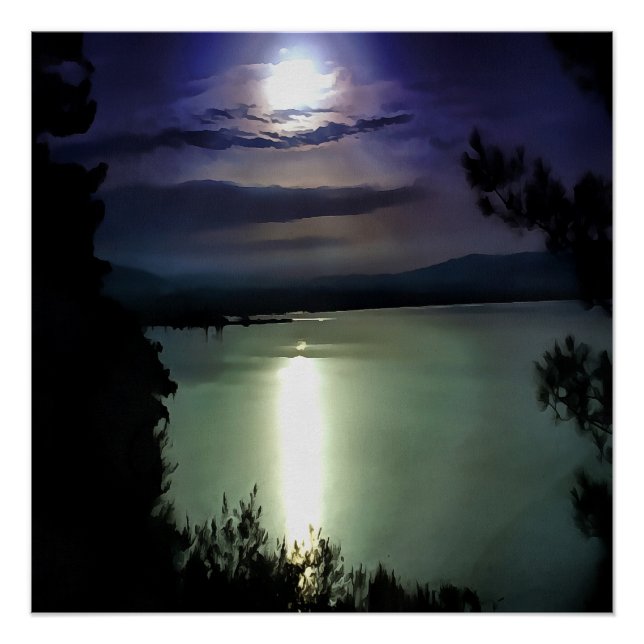 Póster Uma Lua Cheia Que Reflete A Arte Náutica Do Egeu (Frente)