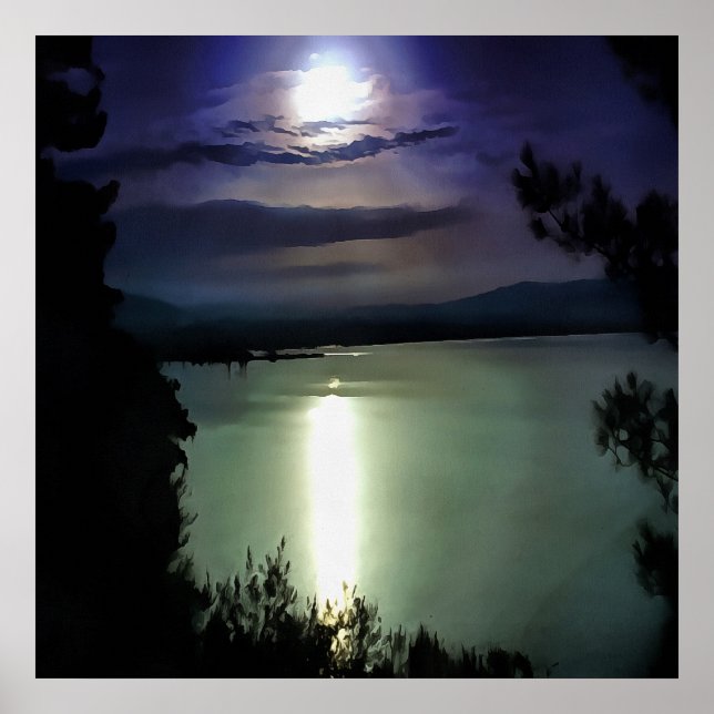 Póster Uma Lua Cheia Que Reflete A Arte Náutica Do Egeu (Frente)