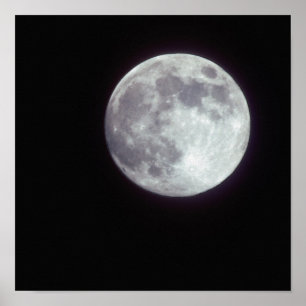 Póster Uma lua de cheio brilhante num céu noturno preto.