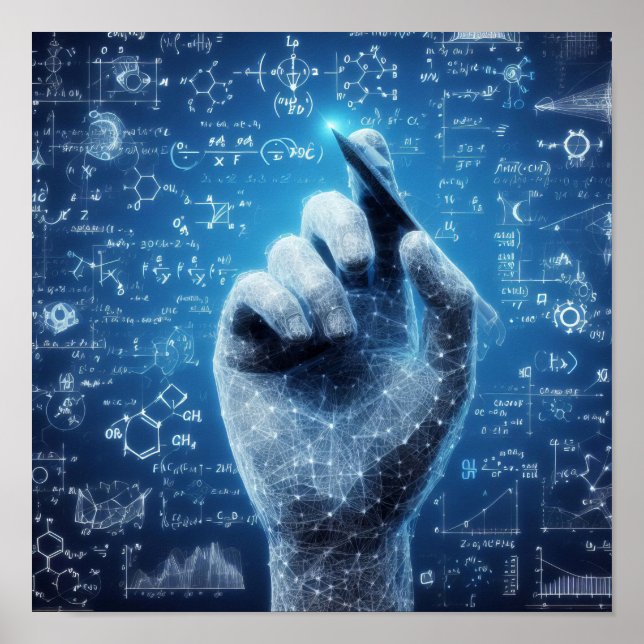 Poster Uma mão humanoide sobreposta a uma ficha (Frente)