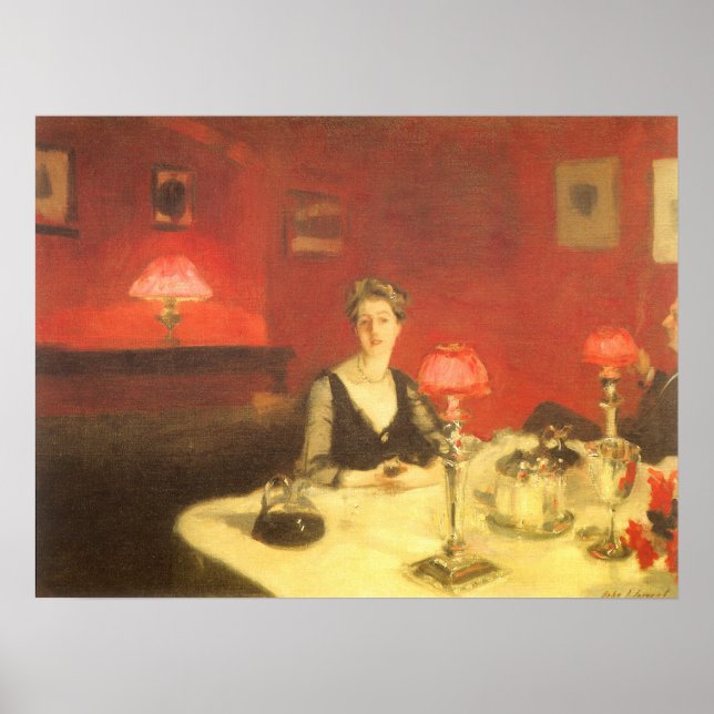 Poster Uma Mesa de Jantar à Noite por John Singer Sargent (Frente)
