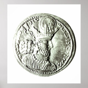 Póster Uma moeda que descreve o perfil de Shapur II,