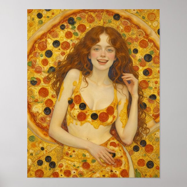 Poster Uma Mulher Alegre Com Vestido de Pizza (Frente)