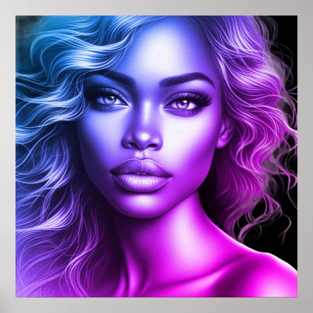 Poster Uma Mulher Azul e Roxa Fofa numa Parede (Frente)