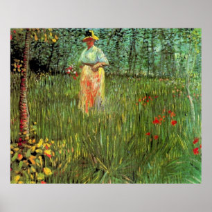Póster Uma mulher caminhando em um jardim
