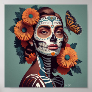 Poster Uma mulher mexicana celebrando o Dia de Los Muerto