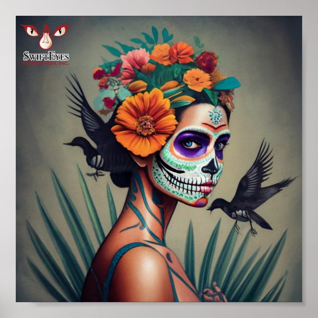 Poster Uma mulher mexicana celebrando o Dia de Los Muerto (Frente)