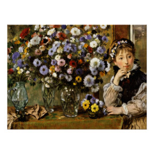 Póster Uma mulher sentada ao lado de um vaso de flores