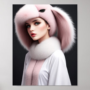 Poster Uma mulher vestindo um chapéu de coelho