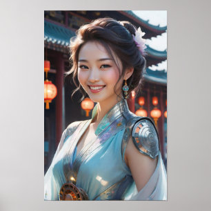 Poster Uma mulher Vestindo um palhaço azul delicado