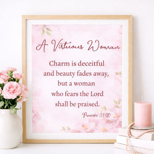 Poster Uma Mulher Vitoriosa Provérbios 31 Floral Cristã