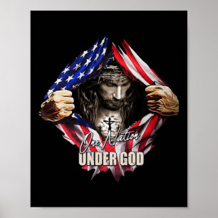 Poster Uma nação sob Deus Jesus Arte-nos Bandeira Christi