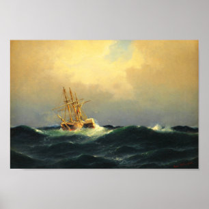 Poster Uma nave de vapor em uma tempestade no oceano Atlâ