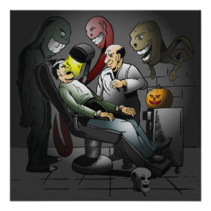 Póster Uma Noite Feliz de Halloween no Cartaz do Dentista