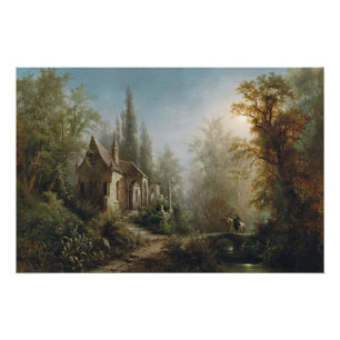 Póster Uma Noite Lua Sobre Capela e Cavaleiros - Rieger