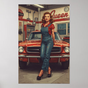 Poster Uma ousada ilustração retrô de pin-up apresentando