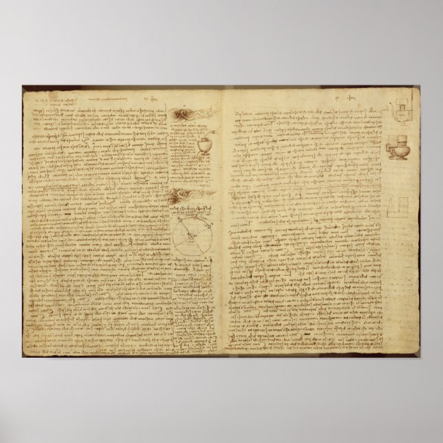 Póster Uma página do Codex Leicester, 1508-12 (Frente)